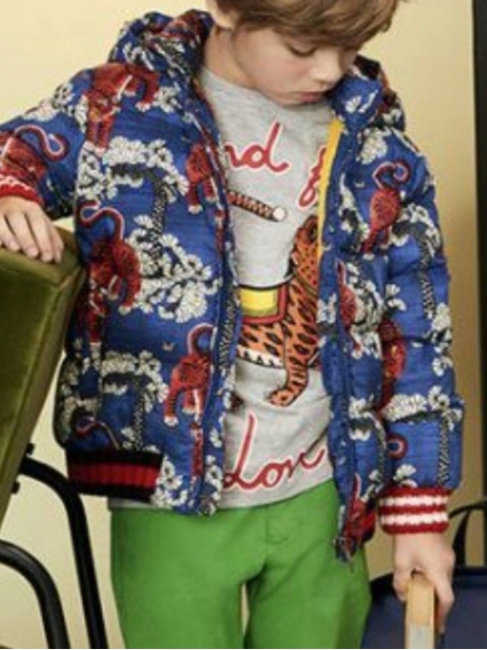 Gucci Blue Floral & Tiger Print Puffer Jacket